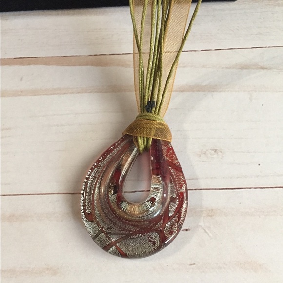 Necklace With Ribbon And Cord With Italian Glass Necklace Brand New OSFM - Picture 3 of 5